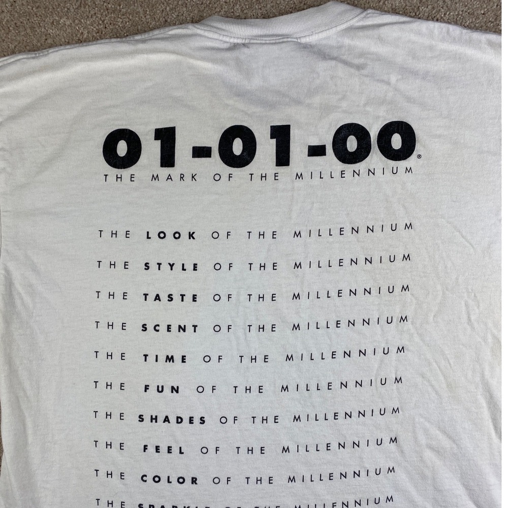Vintage Lee Total Cotton 01-01-00 Millennium T-Shirt Mens XL White 90s Y2K‎ Tee